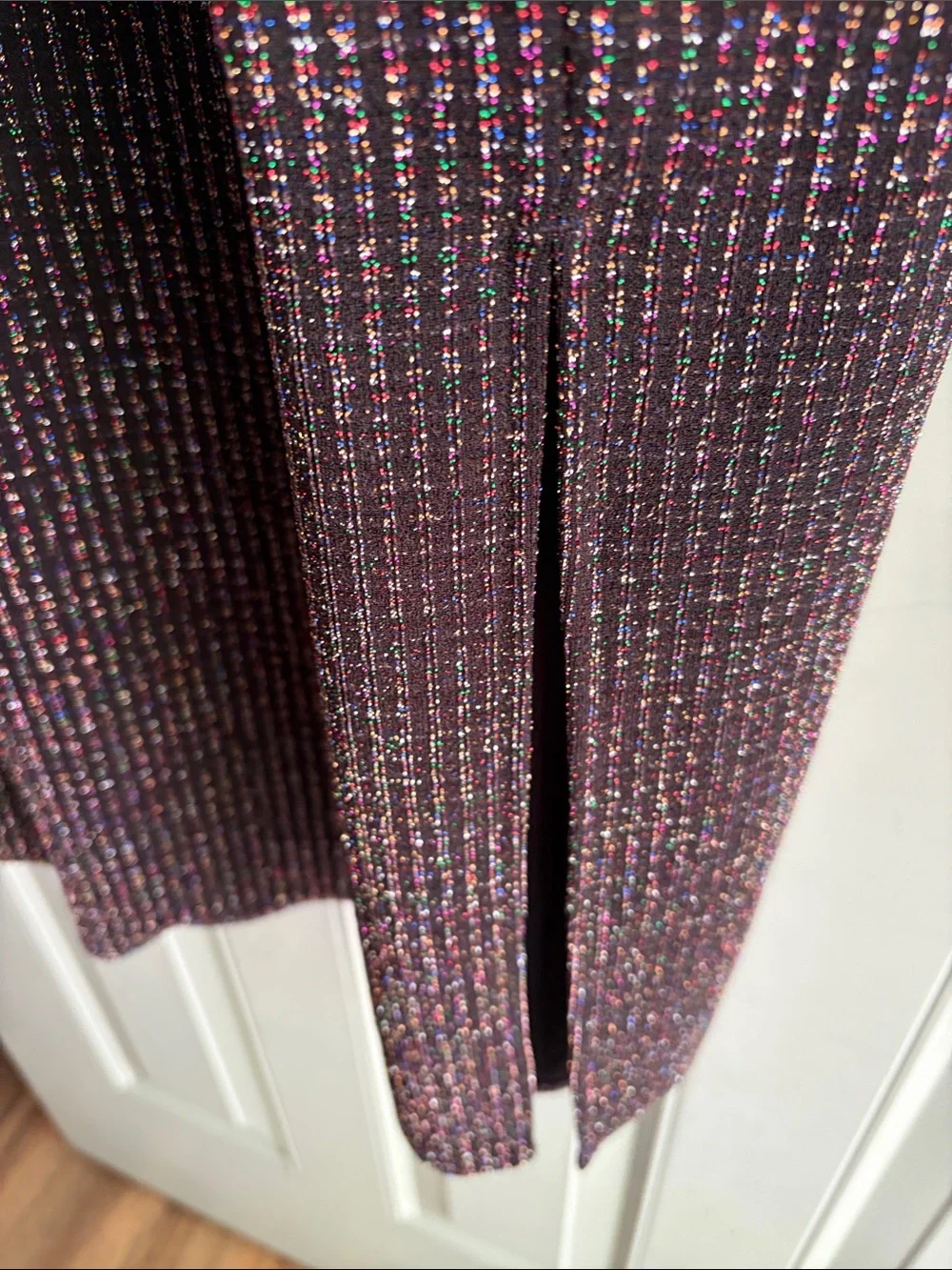 NWT LOFT BLACK MULTICOLOR LONG SLEEVE SIDE SLIT SHIMMER DRESS - Size Large - Picture 3 of 4